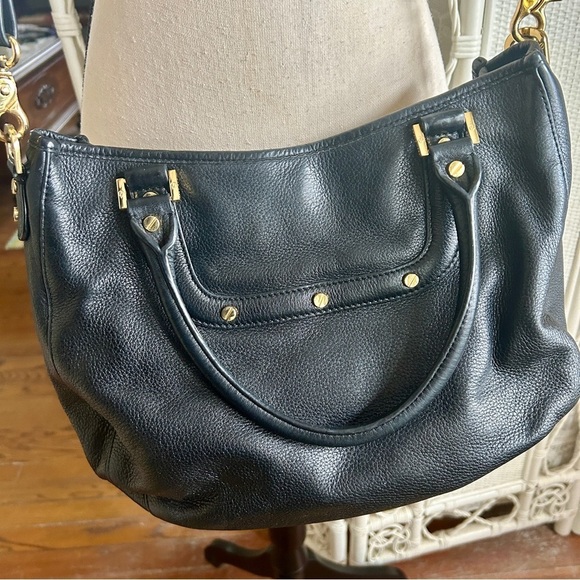 Tory Burch Amanda Black Pebbled Leather Convertible Hobo Satchel Gold Logo - Picture 8 of 16